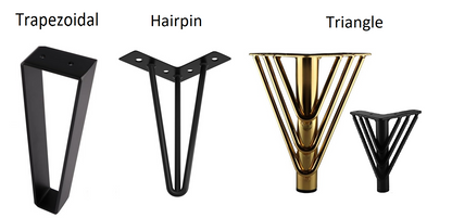 Crescendo Daybed leg options: trapezoidal, hairpin, gold triangle, black triangle